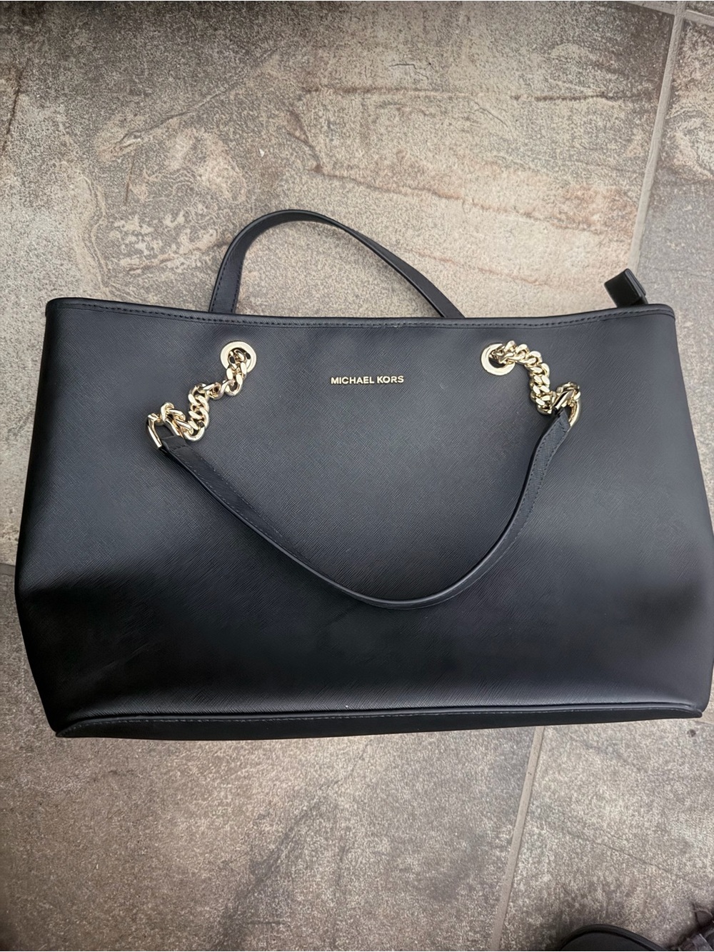 Michael Kors Black Chain-Handle Tote with Gold Hardware